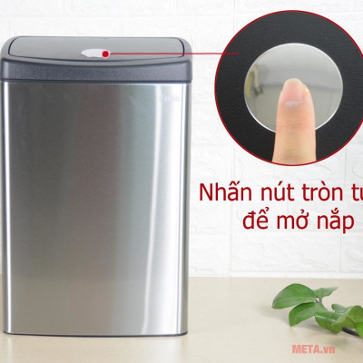Sản phẩm thùng rác Inox nhấn vuông nhỏ Fitis mã STS1-901 dung tích 15L