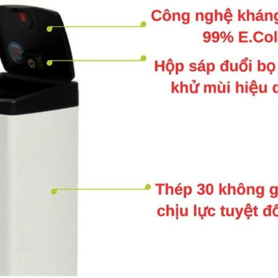 Sản phẩm thùng rác Inox nhấn vuông lớn Fitis STL1-904 - 22L (Trắng)
