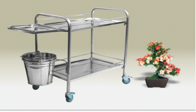 XE ĐẨY 2 TẦNG INOX CÓ KHAY XÔ (XE ĐẨY DỤNG CỤ) - MODEL: XN - 06