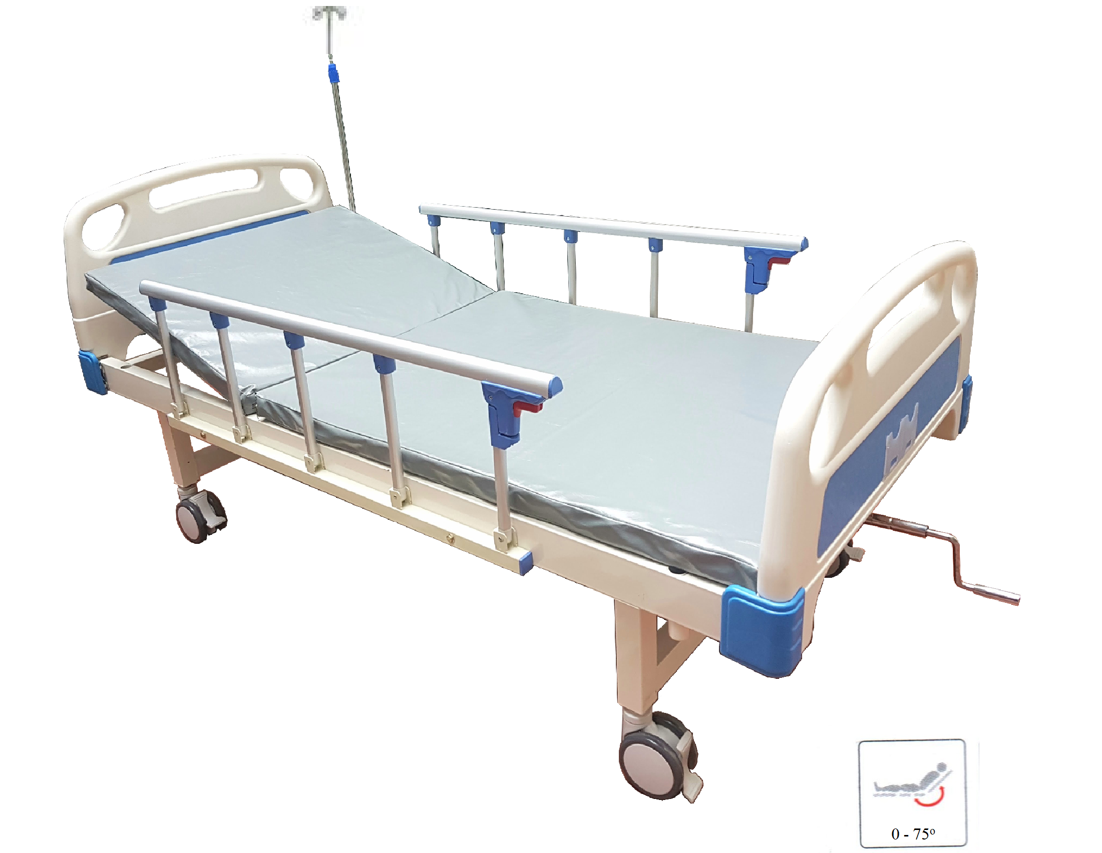GIƯỜNG BỆNH NHÂN MỘT TAY QUAY CÓ BÁNH XE + ĐỆM - Model: GC – 01ABS